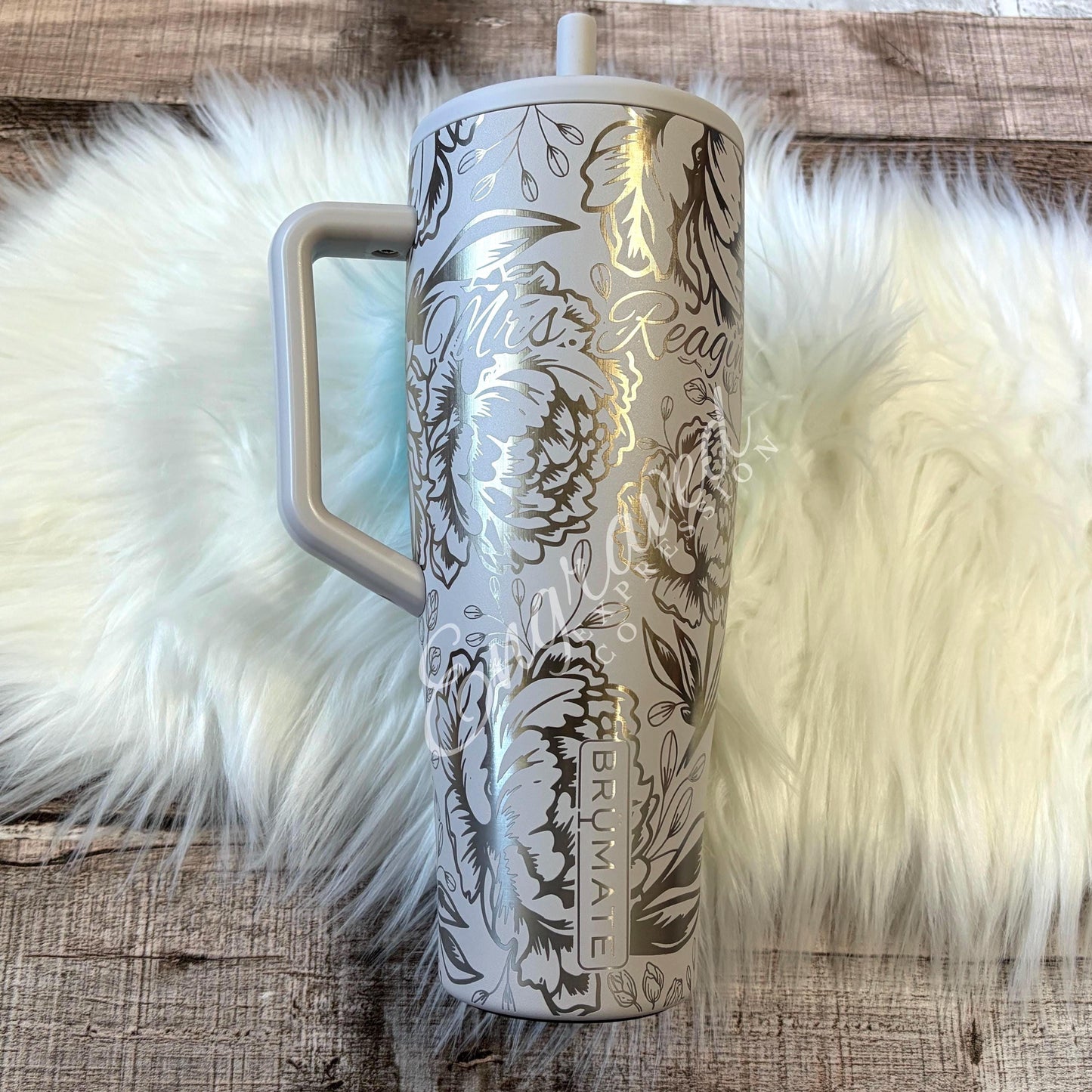 Engraved Brumate Tumbler - 40oz Insulated Stainless Steel Cup With Peony Floral Design