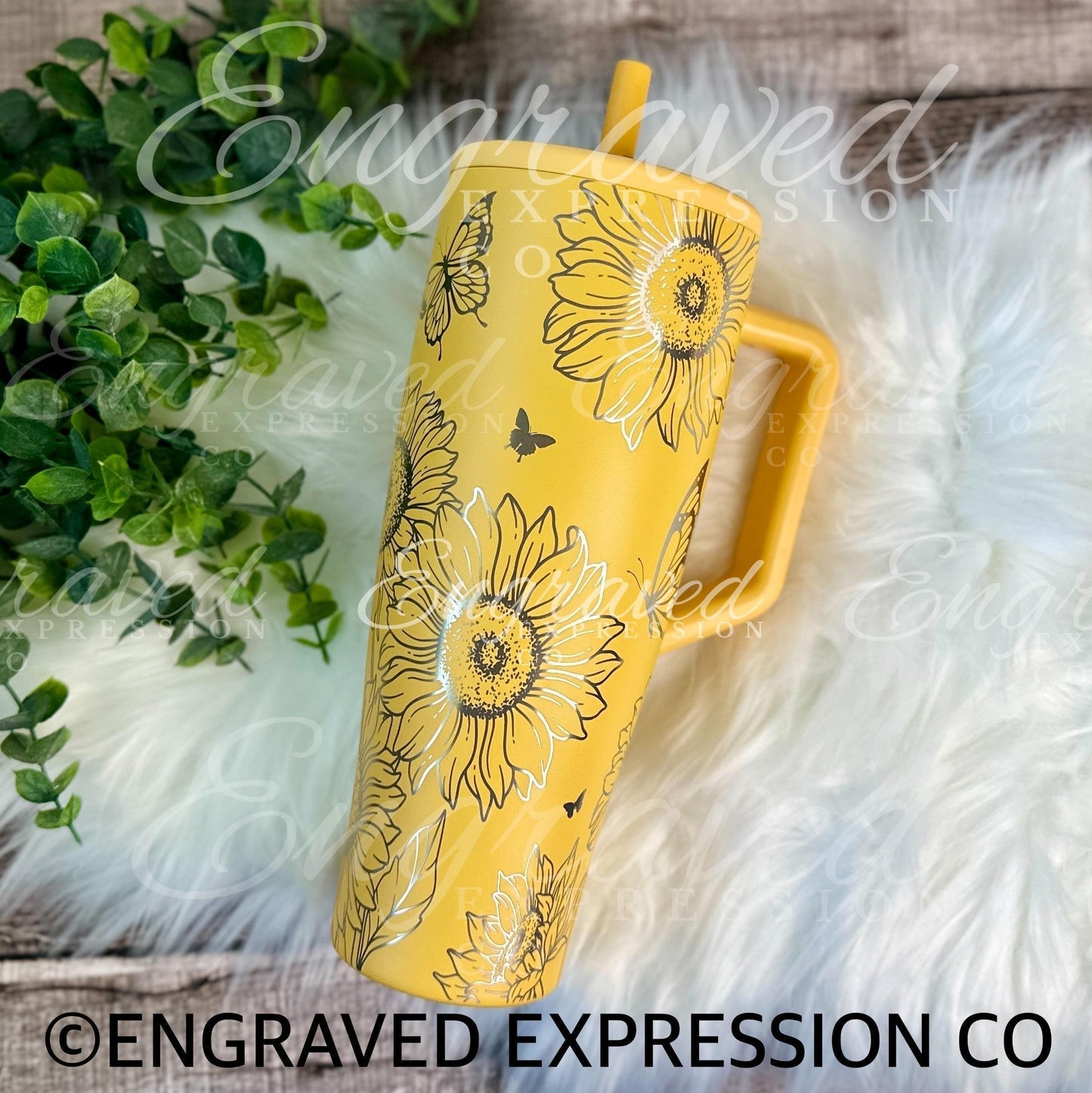 Engraved Brumate Tumbler – Custom Floral Sunflower & Butterfly Etched Yellow Drinkware