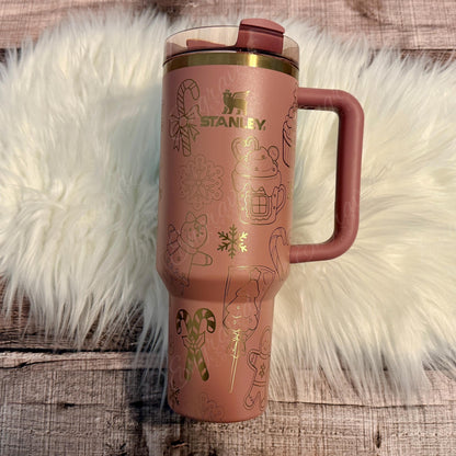 Engraved Stanley Tumbler - Laser Engraved Cup With Gingerbread Holiday Treats Design