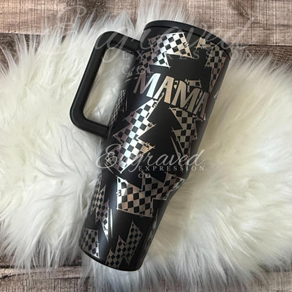 Engraved HydroJug Tumbler – Black Travel Cup with Lightning Bolt Design