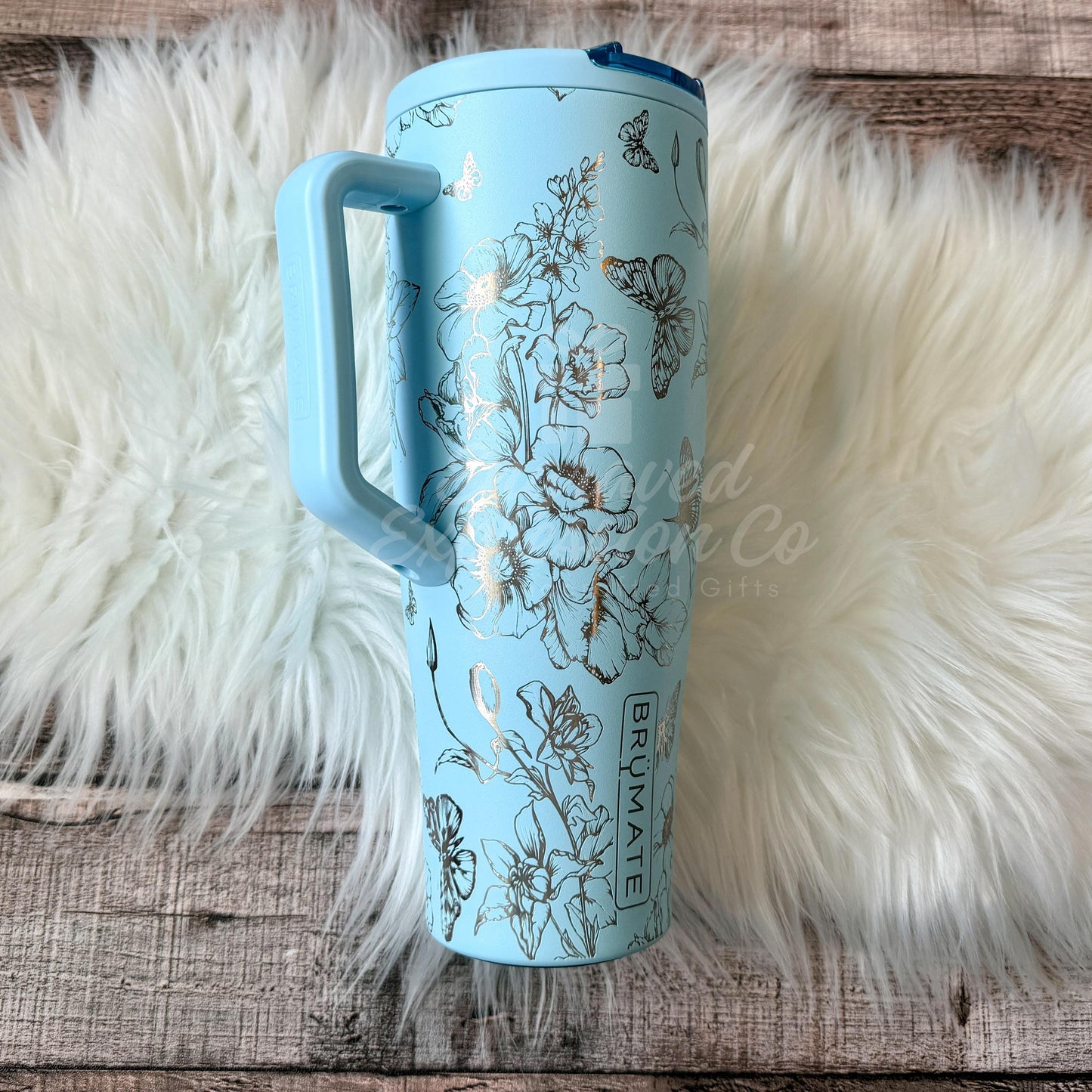 Engraved Floral Tumbler - Brumate EraFlip 40oz Custom Name Cup with Butterfly Flower Wrap