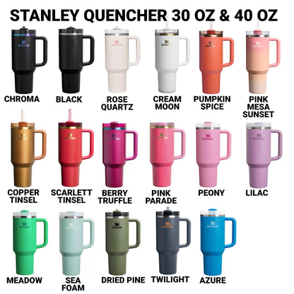 a collection of various colored stainless steel tumblers, including black, white, orange, pink, and purple.