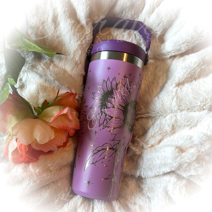 Stanley IceFlow Tumbler – 30 oz Insulated Lilac Cup with Engraved Sunflower Design