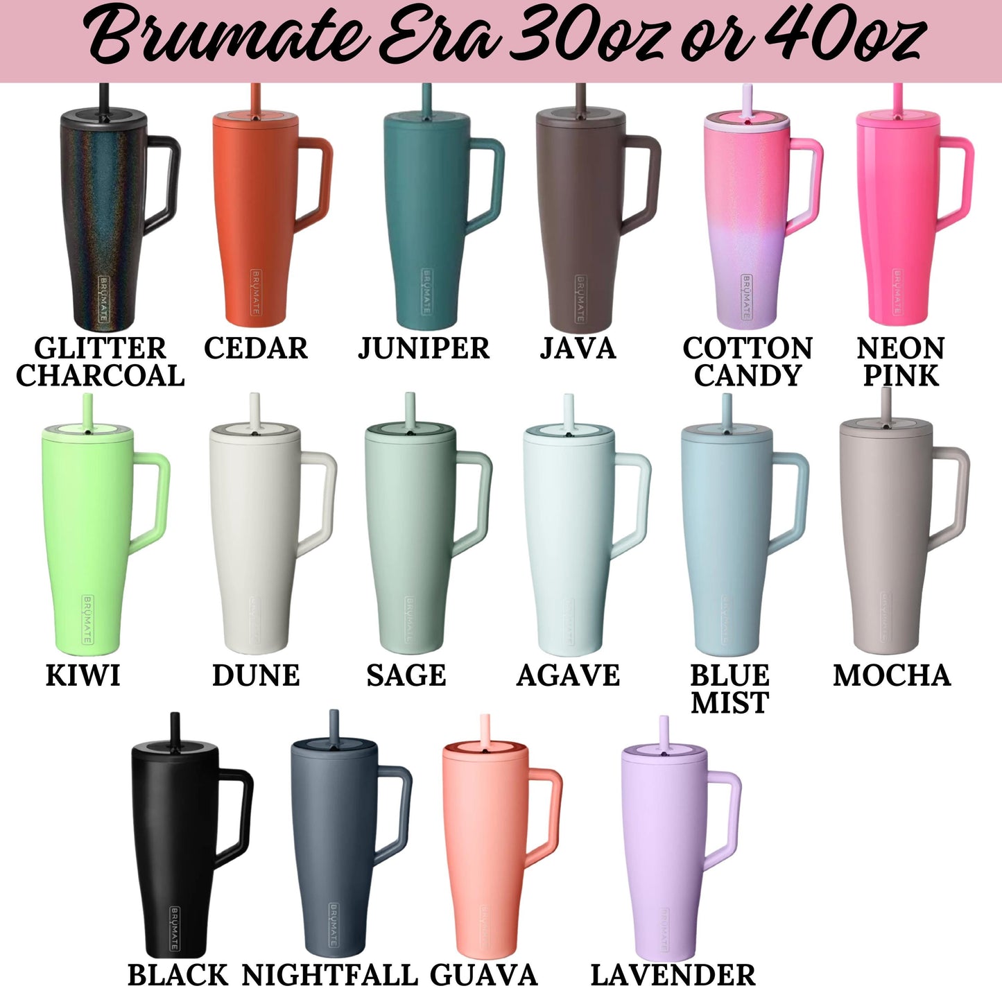 a collection of various colored and patterned insulated mugs, each with a different design and color.
