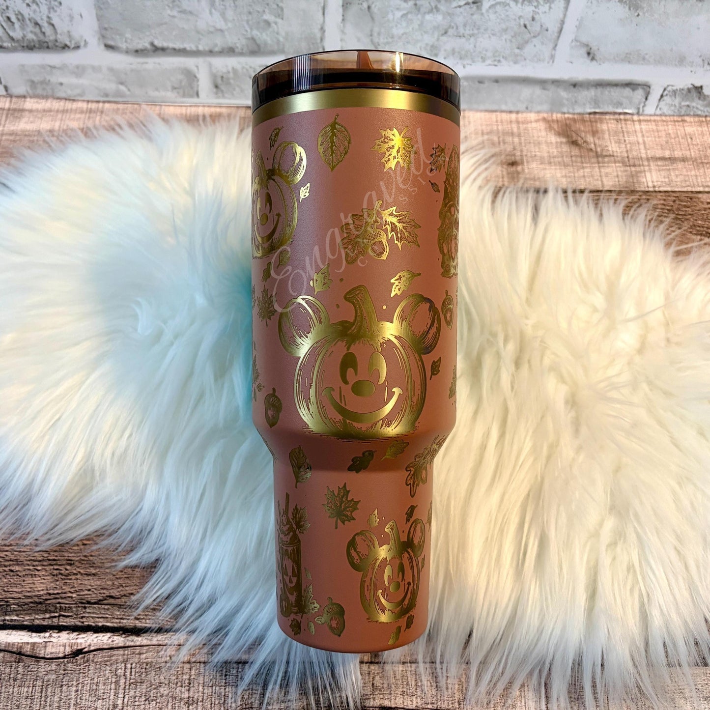 Mocha Latte Stanley Tumbler - Custom Engraved Autumn Pumpkin Cup | Double Wall Stainless Steel