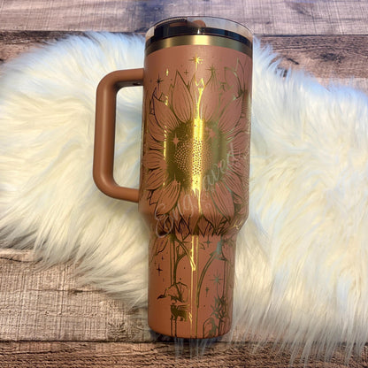 Engraved Sunflower Tumbler | Custom Stanley Cup | Mocha Latte Fall Floral Drinkware