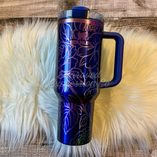 Stanley Quencher Tumbler | Personalized Rose Engraved 30oz Insulated Cup - Star Shine Color