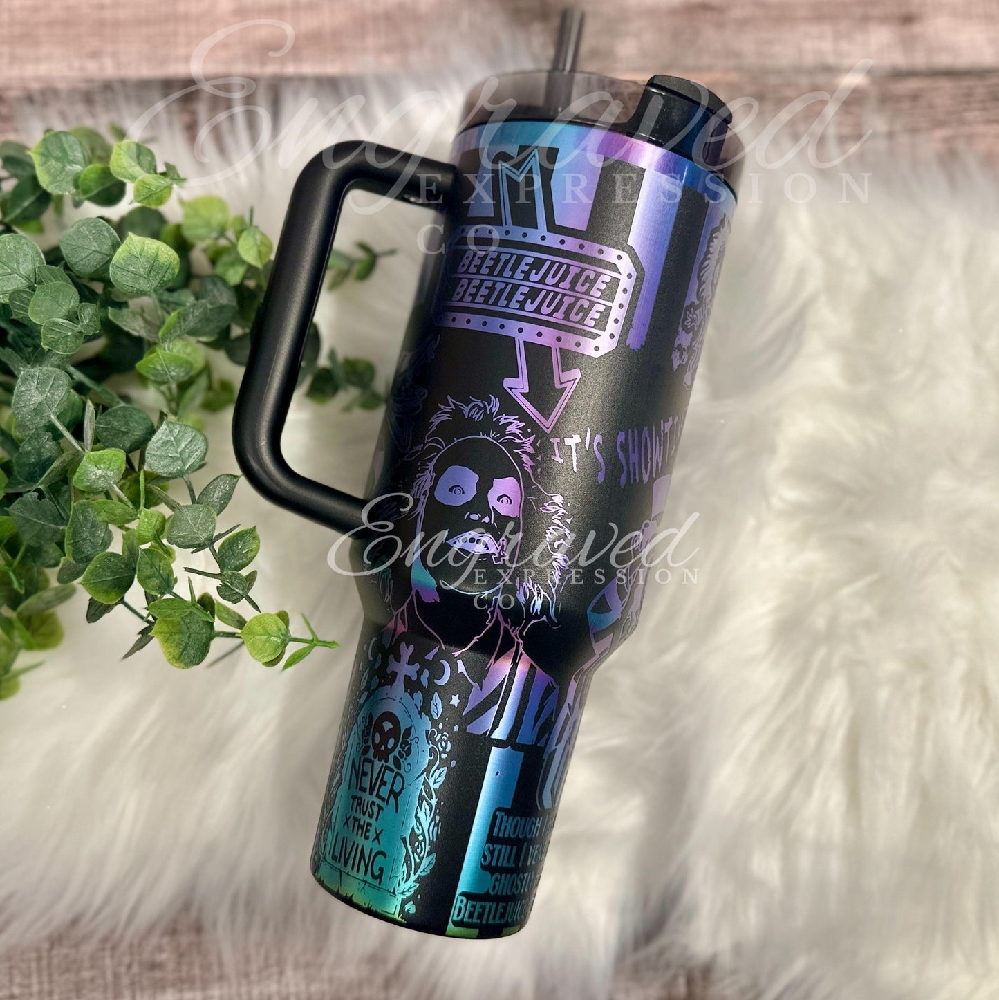 Engraved Stanley Tumbler - Black Stainless Steel | Beetle Design | Vacuum Insulated Cup