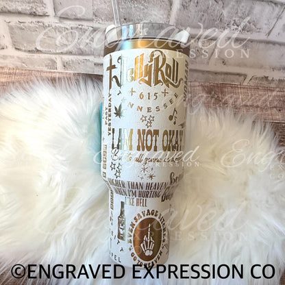 Engraved Stanley Tumbler – Gold Laser Design Moon Stainless Steel Cup