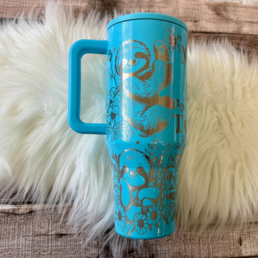 Laser Engraved HydroJug Neon Wave Tumbler – Sloth Design, Powder-Coated Finish
