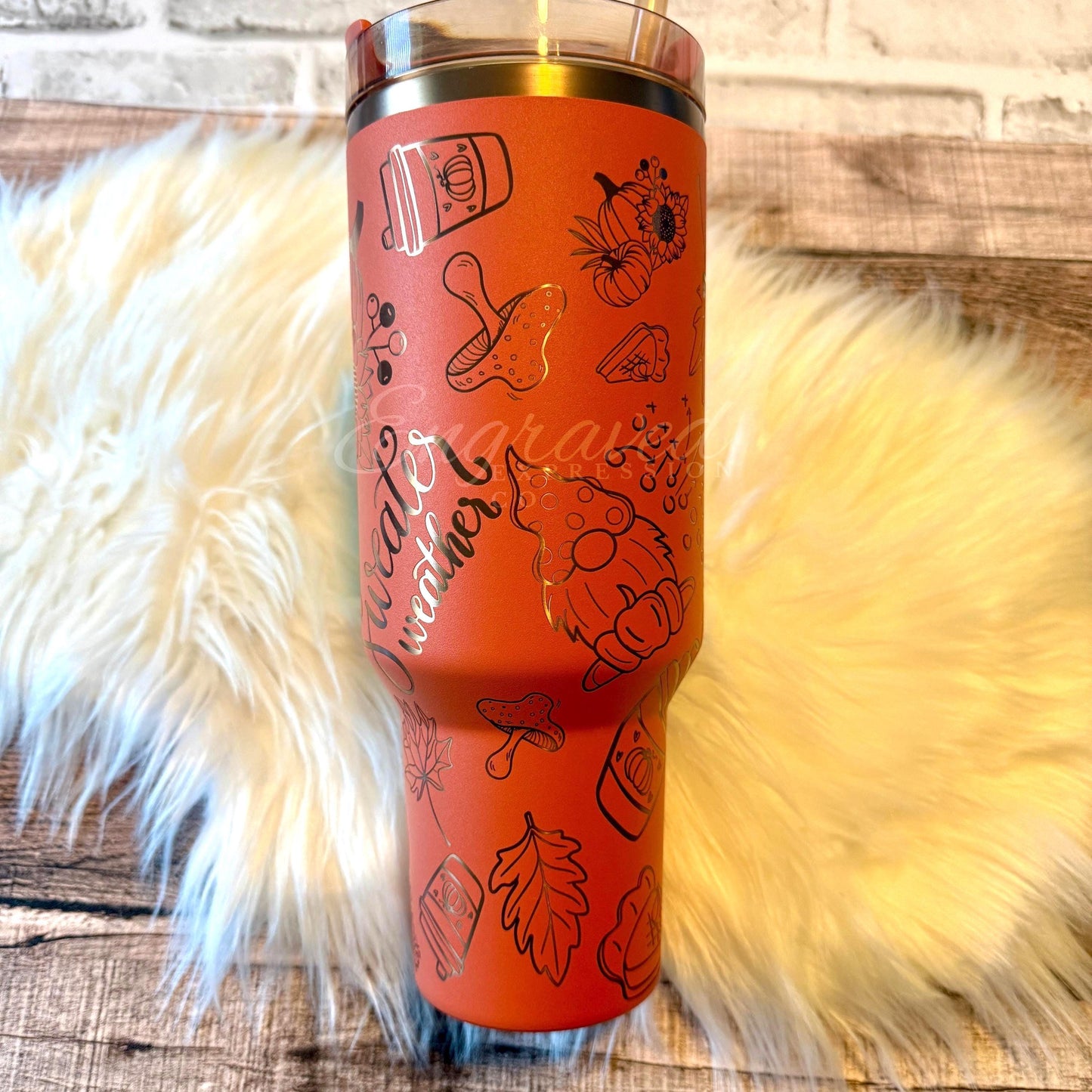 Copper Stanley Tumbler – Laser Engraved Pumpkin Spice Design | Vacuum Insulated Stainless Steel