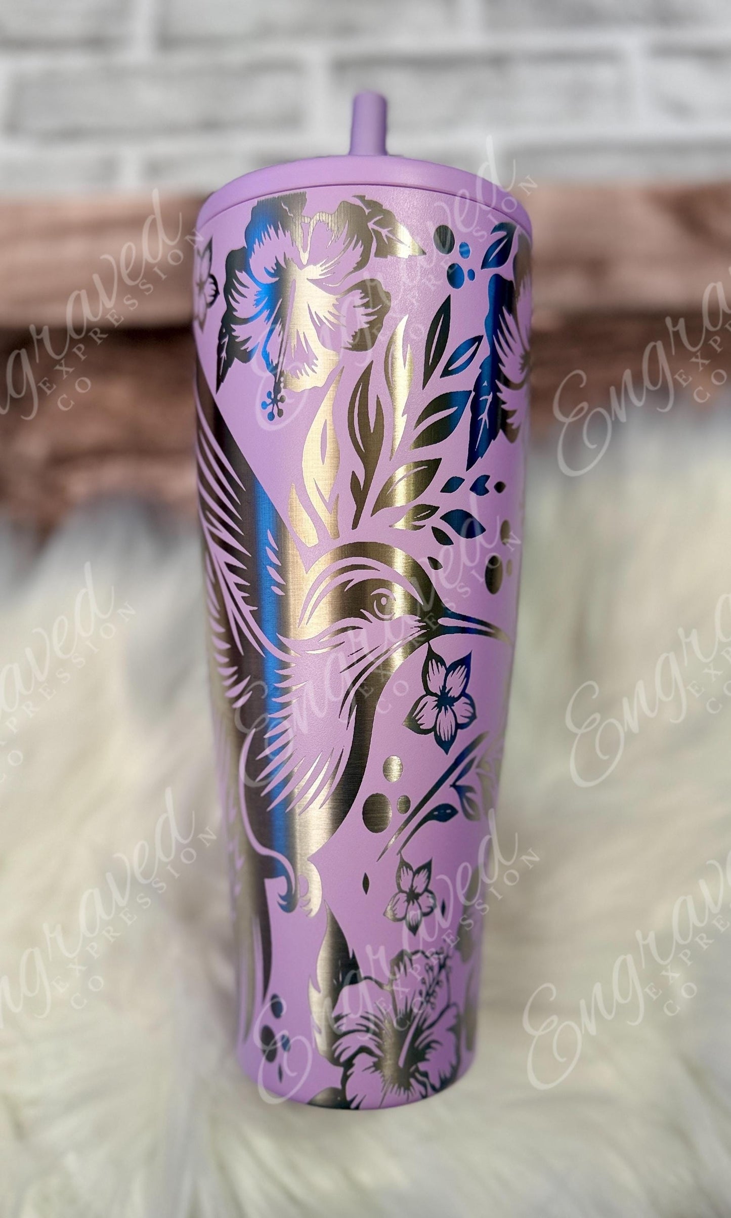 Engraved Brumate Tumbler – Custom Name Cup With Hummingbird Design, Lavender