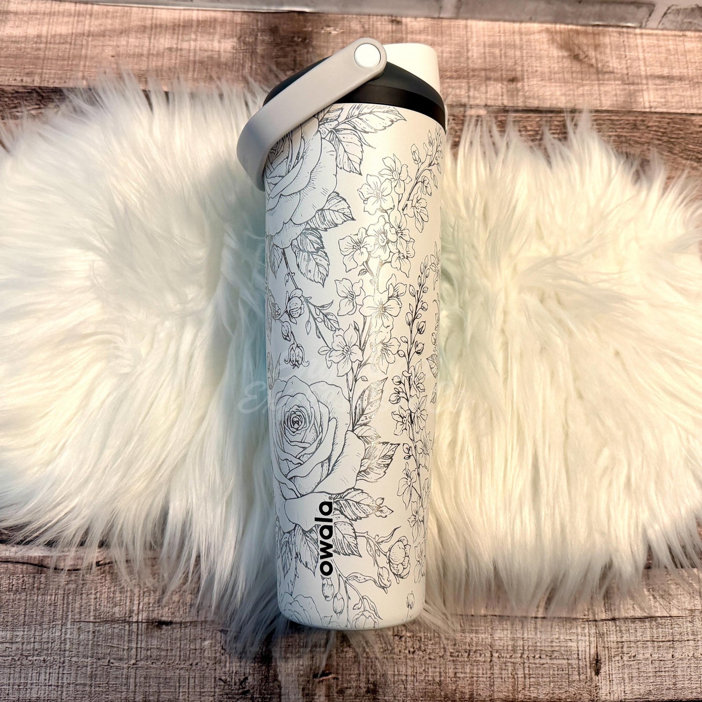 Engraved Owala Bottle - Floral Water Bottle With Rose And Larkspur Design | Vacuum Insulated