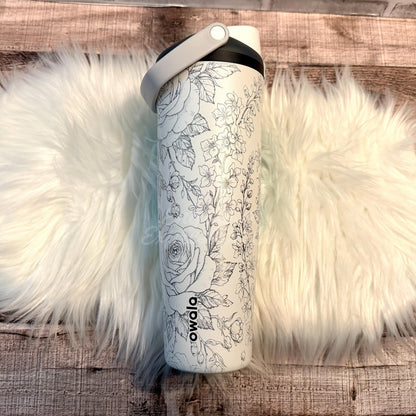 Engraved Owala Bottle - Floral Water Bottle With Rose And Larkspur Design | Vacuum Insulated