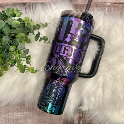 Engraved Stanley Tumbler - Black Stainless Steel | Beetle Design | Vacuum Insulated Cup