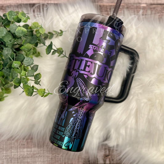 Engraved Stanley Tumbler - Black Stainless Steel | Beetle Design | Vacuum Insulated Cup