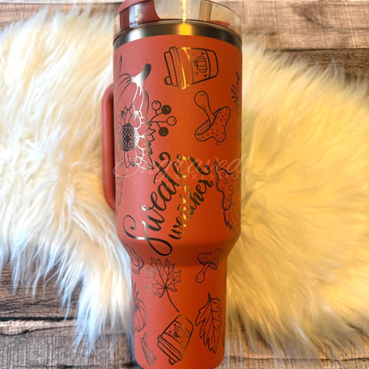 Laser Engraved Tumbler | Copper Stanley Tumbler With Pumpkin Spice Sweater Weather Design
