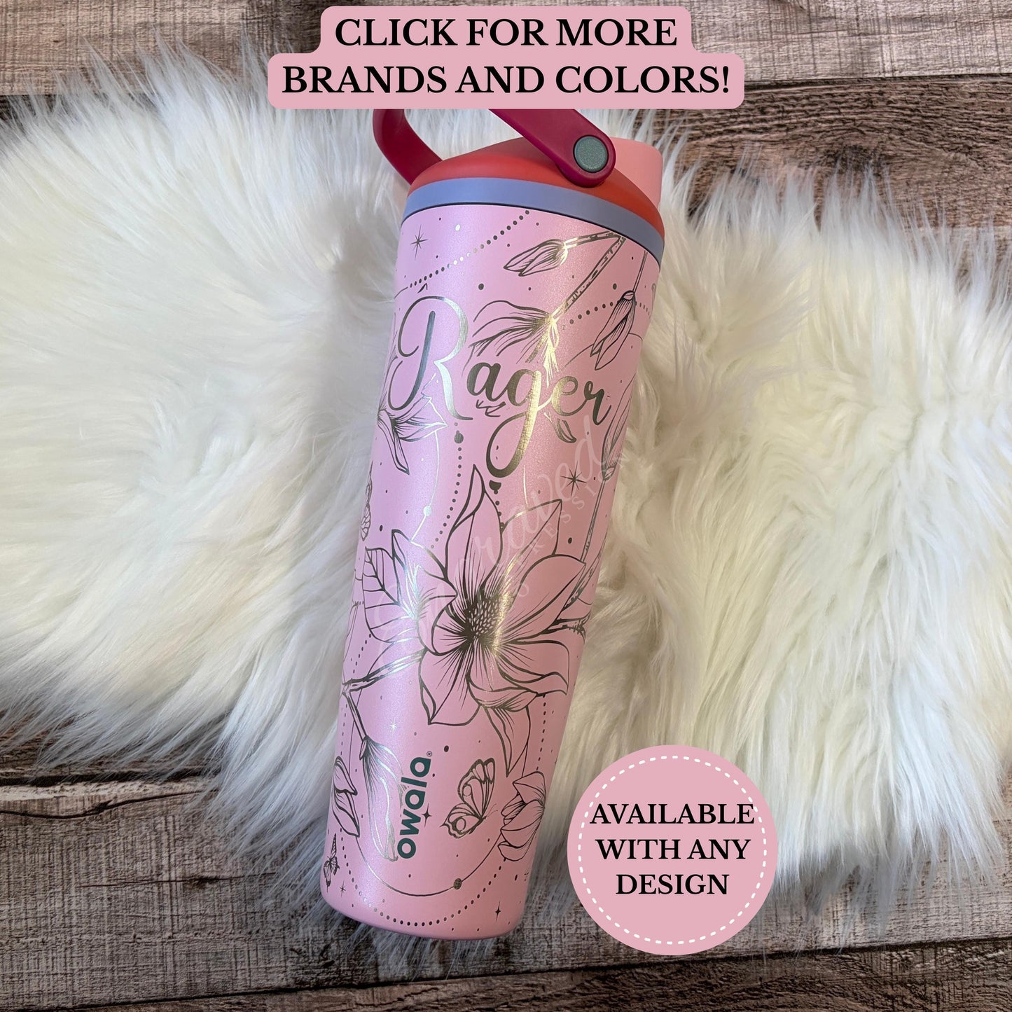 Owala Sway Tumbler – Custom Laser Engraved 40oz Insulated Bottle With Magnolia Flower Design