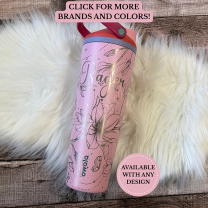 Owala Sway Tumbler – Custom Laser Engraved 40oz Insulated Bottle With Magnolia Flower Design