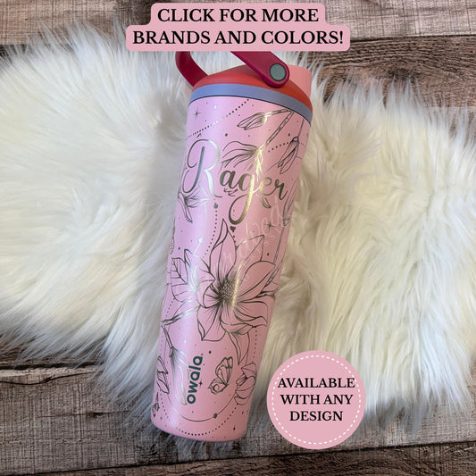 Owala Sway Tumbler – Custom Laser Engraved 40oz Insulated Bottle With Magnolia Flower Design