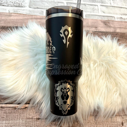 Stanley 40oz Tumbler | Engraved Fantasy Warrior Design - Custom Name, Vacuum Insulated Cup