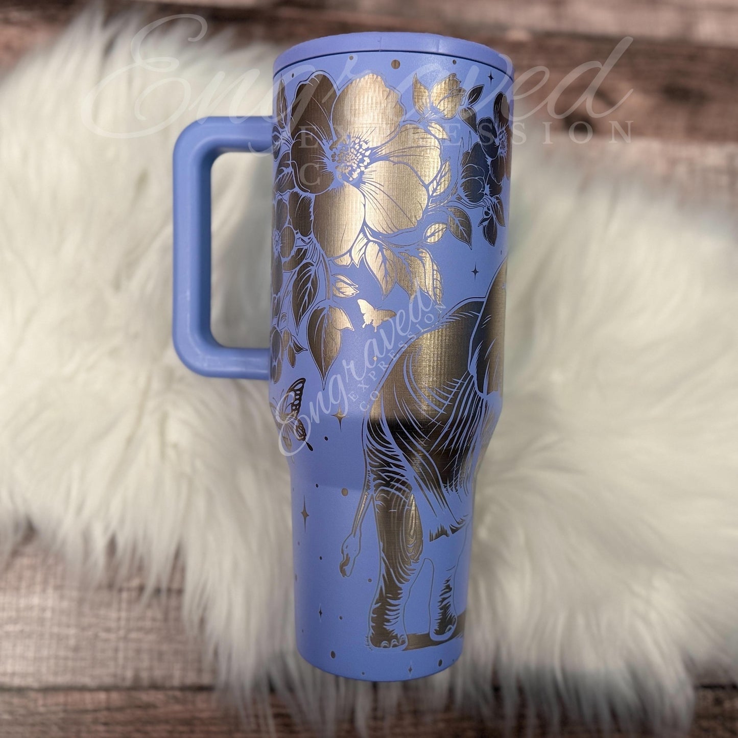 Engraved Hydrojug Tumbler – Periwinkle Travel Cup With Elephant Floral Design