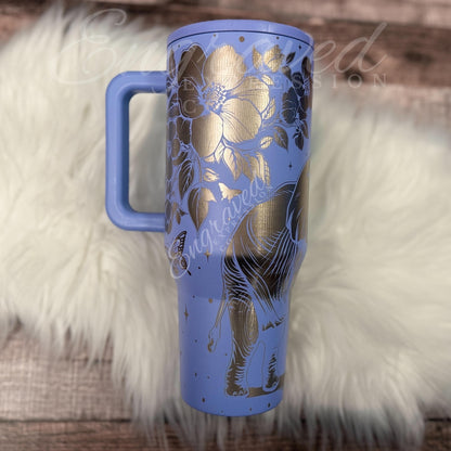 Engraved Hydrojug Tumbler – Periwinkle Travel Cup With Elephant Floral Design