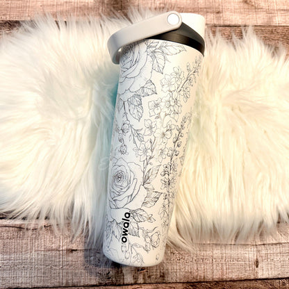 Engraved Owala Bottle - Floral Water Bottle With Rose And Larkspur Design | Vacuum Insulated