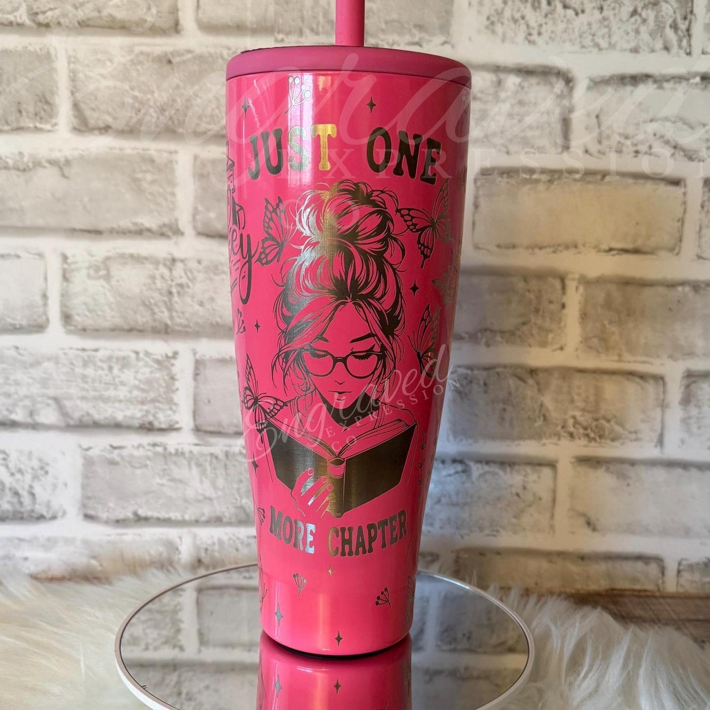 Engraved Brumate Tumbler - Neon Pink 40 oz Insulated Cup | Book Lover Gift