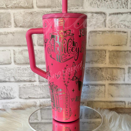Engraved Brumate Tumbler - Neon Pink 40 oz Insulated Cup | Book Lover Gift