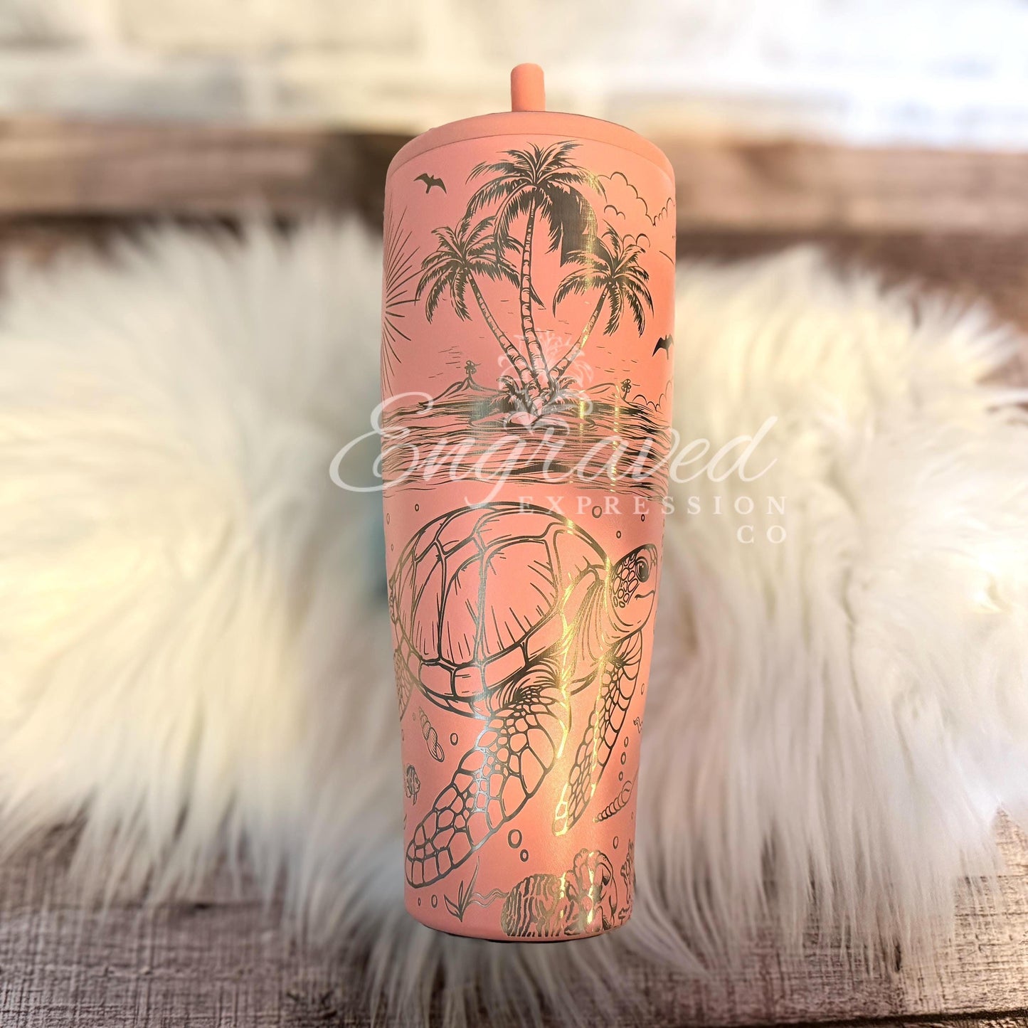 Engraved Brumate Tumbler - Guava 40 oz Insulated Cup with Sea Turtle Design