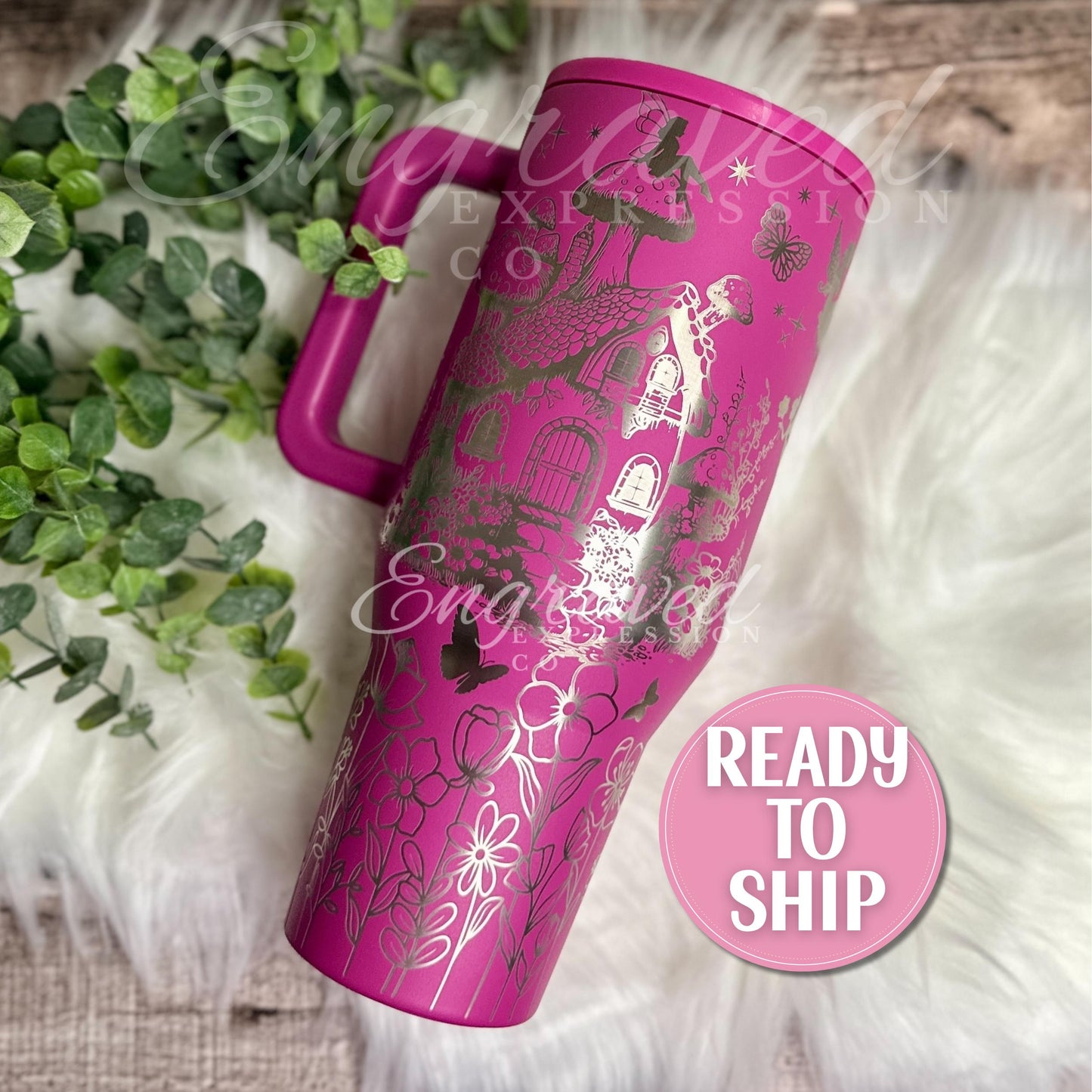 Engraved Hydrojug Tumbler | Mushroom Fairy Design | 40oz Stainless Steel Travel Bottle