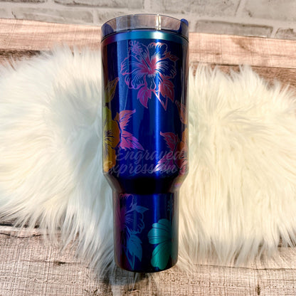 Engraved Stanley Quencher | Custom Floral Tumbler With Hibiscus Flower Design - Limited Edition