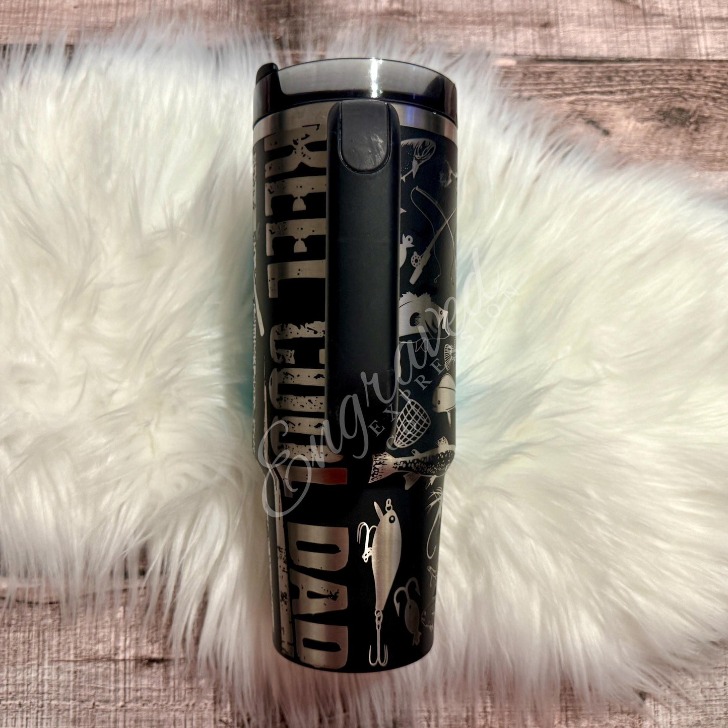 Engraved Stanley Tumbler | Custom Laser Fishing Design Cup - American Flag Full Wrap