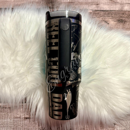 Engraved Stanley Tumbler | Custom Laser Fishing Design Cup - American Flag Full Wrap