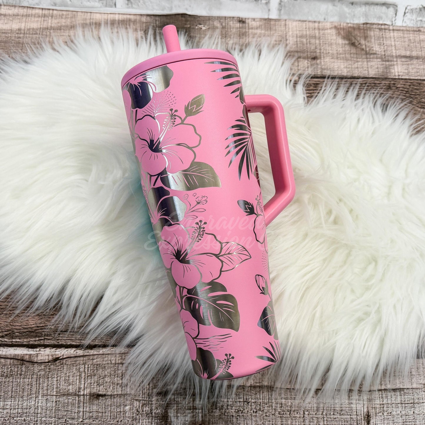 Engraved Brumate Tumbler | Era 40oz Primrose | Laser Engraved Hibiscus Floral Design