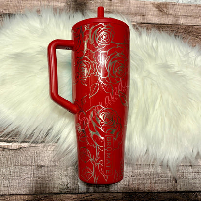 Engraved Rose Tumbler - Personalized Stainless Steel Brumate Era With Full Wrap Design
