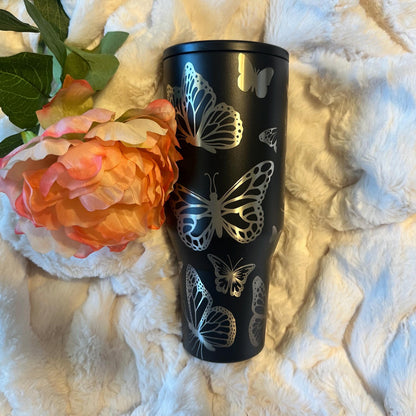 Engraved HydroJug Tumbler - 40oz Black Butterfly Insulated Stainless Steel Cup