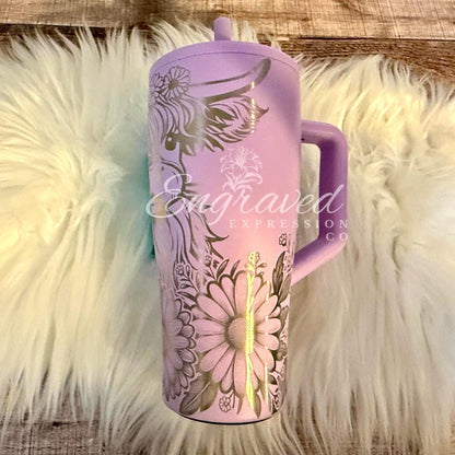 Brumate Era Tumbler - 30 oz Engraved Highland Cow Design | Leak Proof Lavender Cup