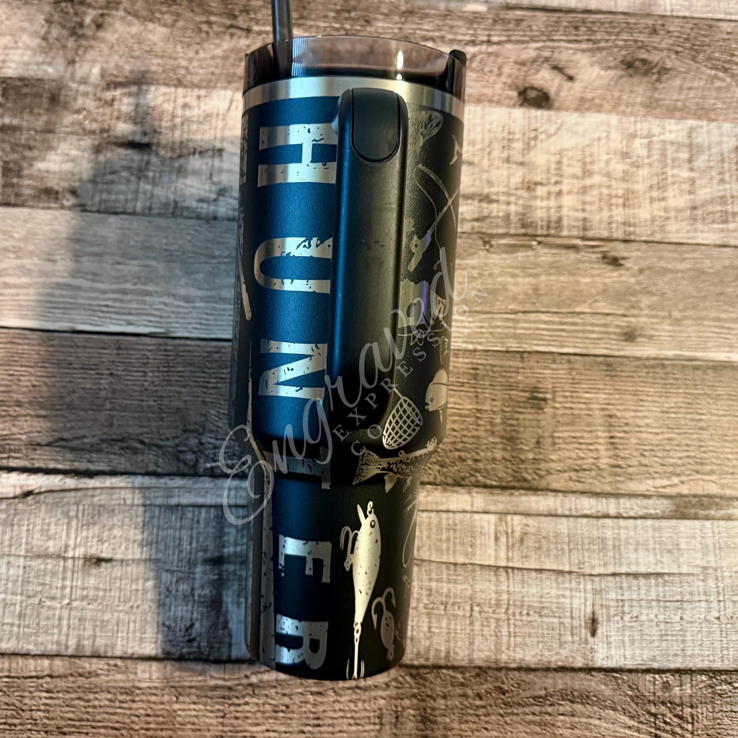 Engraved Stanley Tumbler - Vacuum Insulated Stainless Steel Travel Mug With Fishing Design