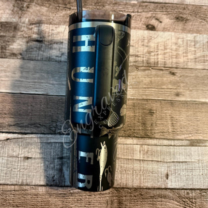 Engraved Stanley Tumbler - Vacuum Insulated Stainless Steel Travel Mug With Fishing Design