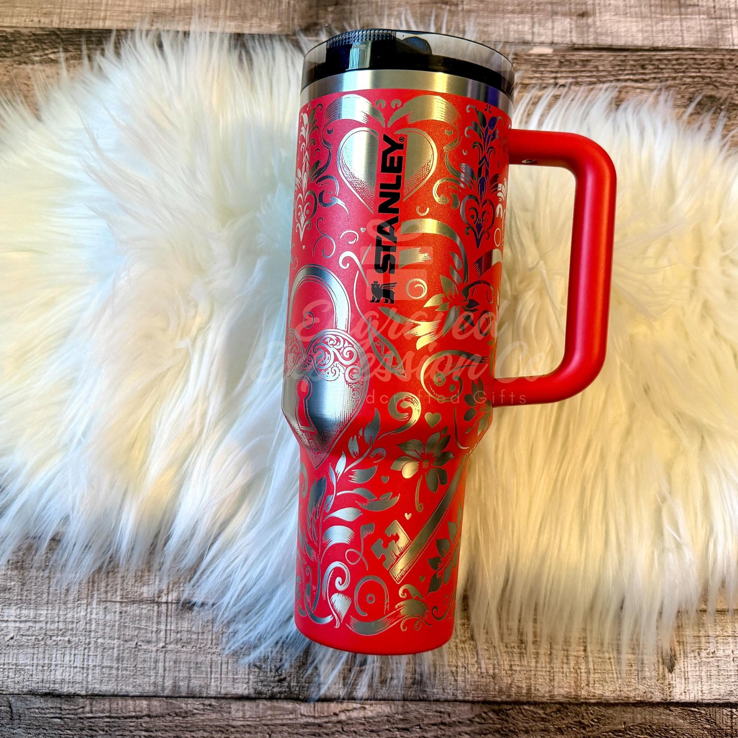 Engraved Stanley Tumbler - 40oz Insulated Cup with Skeleton Key Heart Design