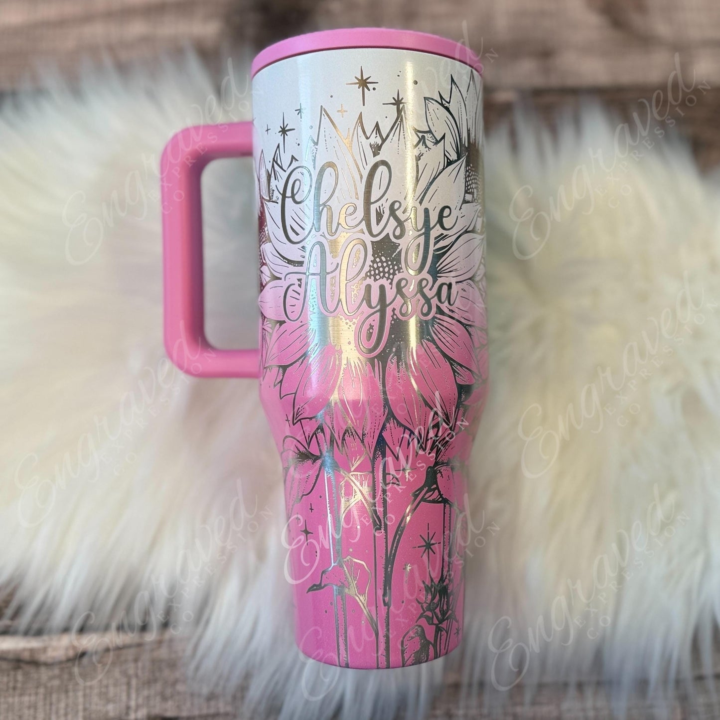 Engraved Sunflower Tumbler | Candy Coated Stainless Steel Double Wall Travel Mug