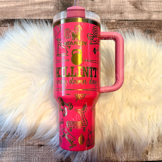 Engraved Stanley Quencher | Personalized Gym Tumbler 30oz & 40oz | Gold Engraved Drinkware