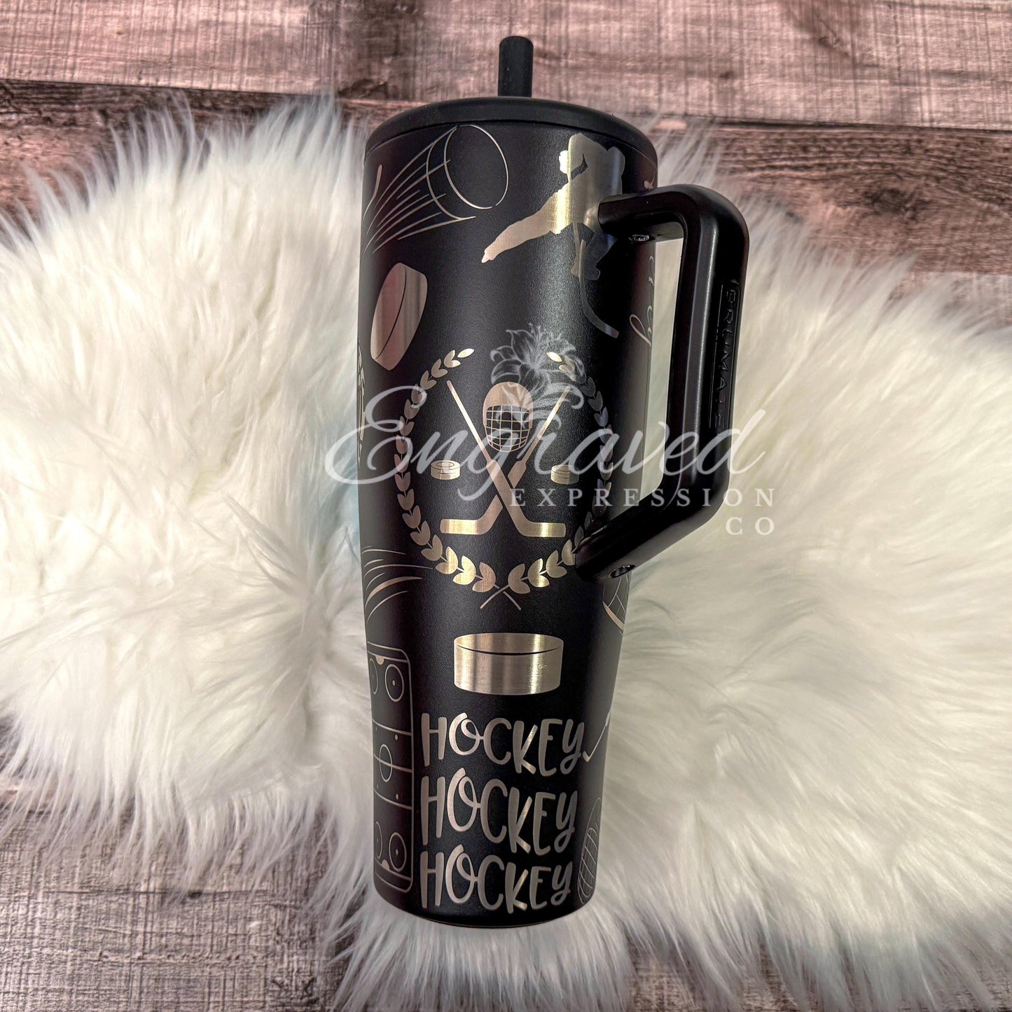 Engraved Hockey Tumbler | Custom Laser Etched Black Brumate Era 40oz