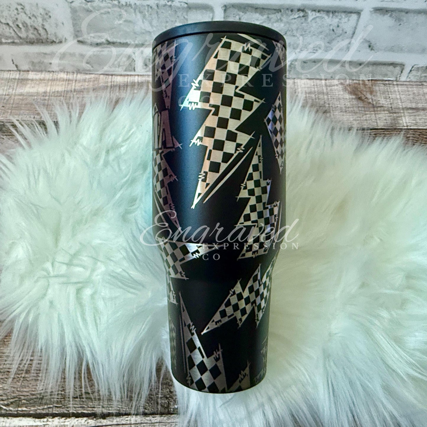 Engraved HydroJug Tumbler – Black Travel Cup with Lightning Bolt Design
