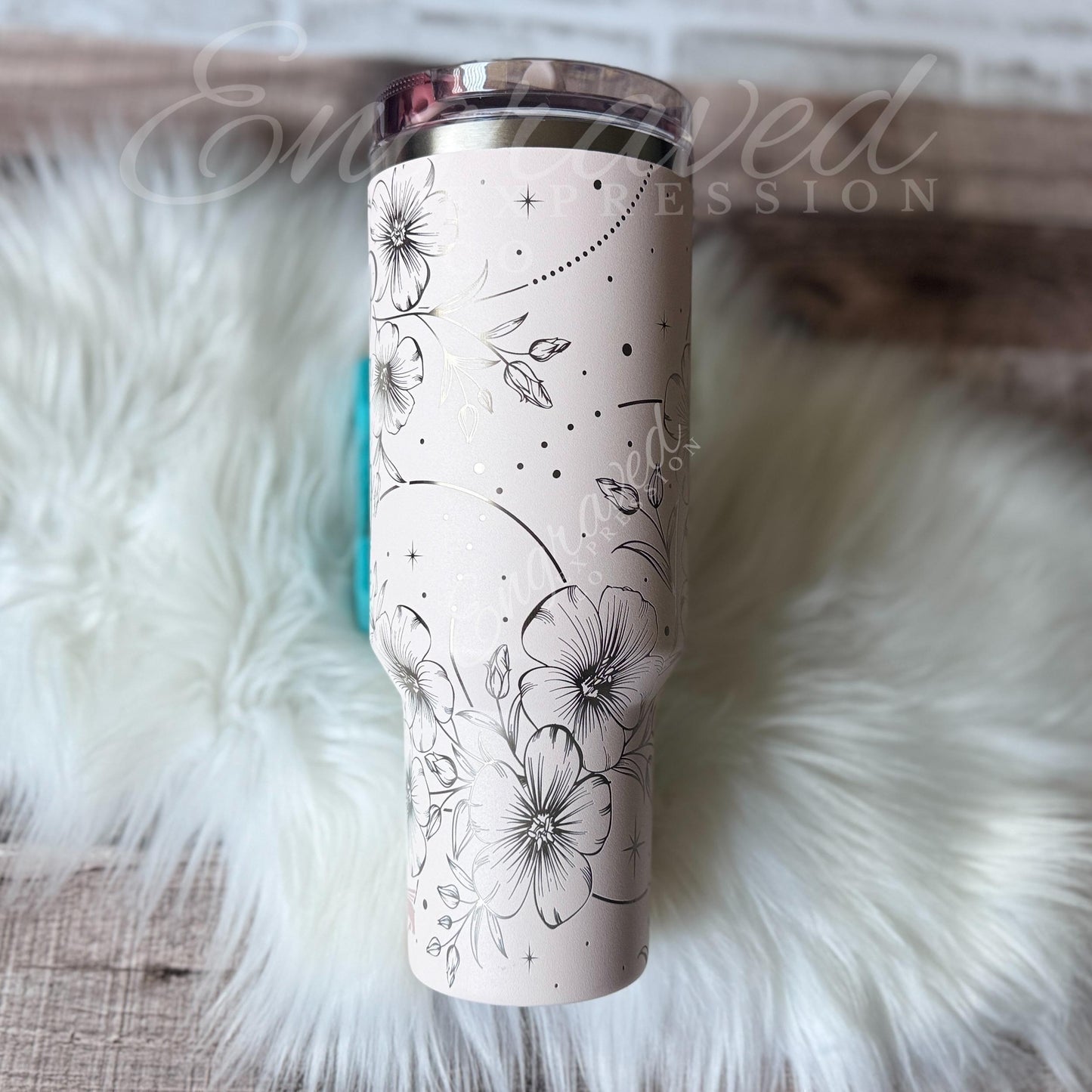 Stanley Protour Tumbler – Laser Engraved Boho Floral Design, Rose Quartz Cup