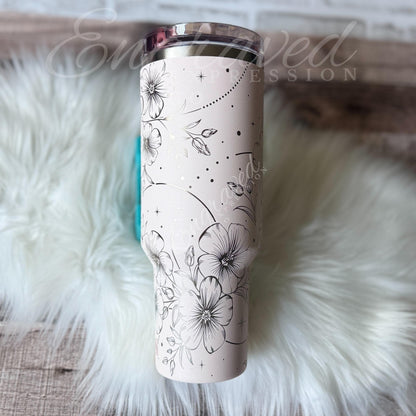 Stanley Protour Tumbler – Laser Engraved Boho Floral Design, Rose Quartz Cup