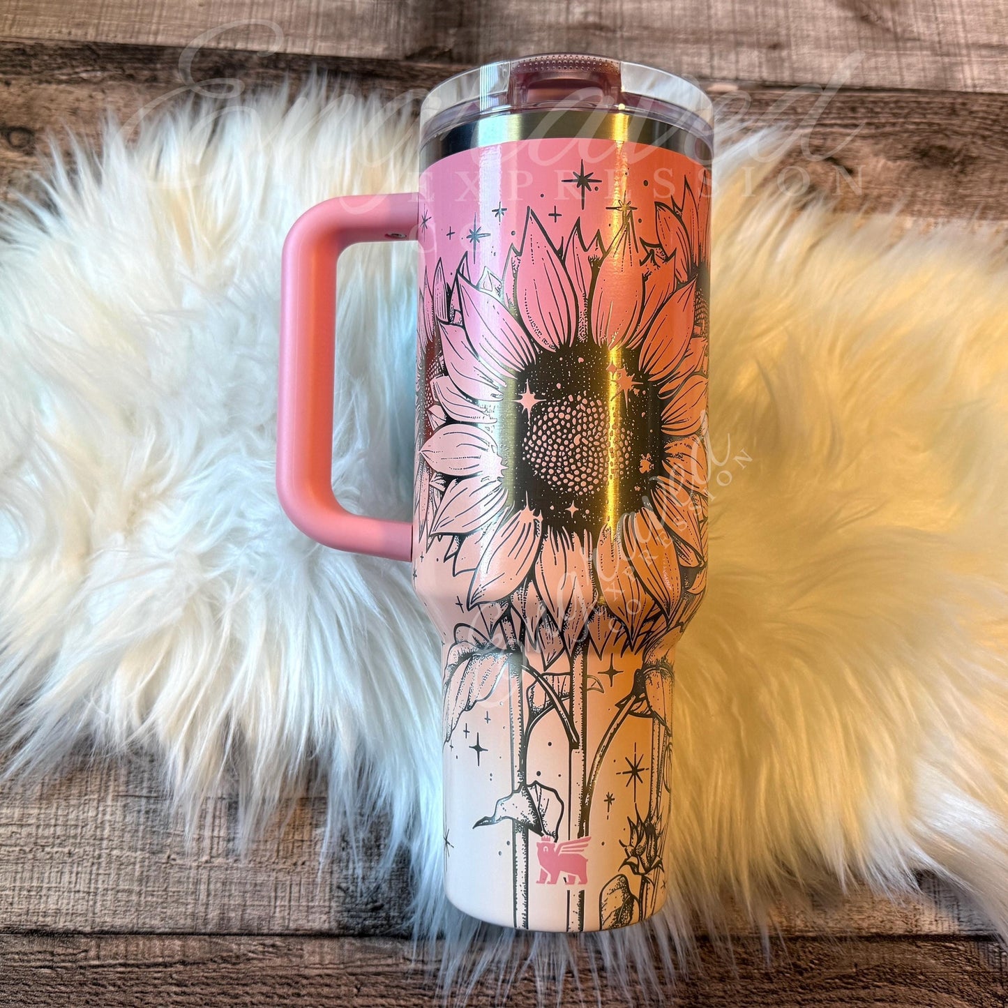 Stanley Quencher Tumbler – Engraved Stainless Steel Pink Mesa Sunset Sunflower Design