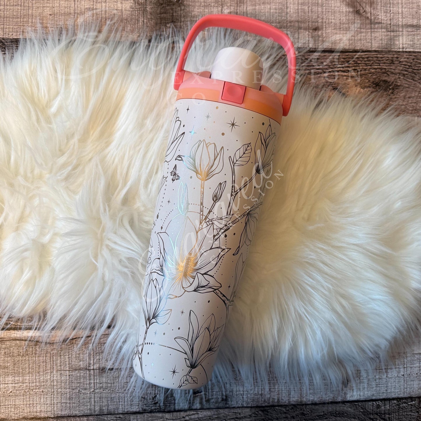 Engraved Owala Tumbler – 40oz Magnolia Floral Boho Style Insulated Drink Cup